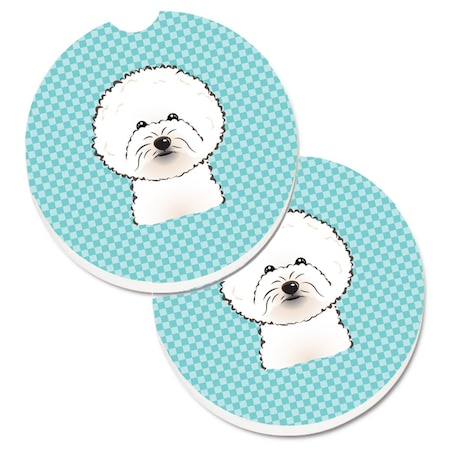 Carolines Treasures Checkerboard Blue Bichon Frise  Cup Holder Car Coaster, PK2 BB1155CARC